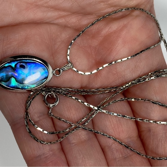Necklace Abalone Pendant Silver Tone Chain 24” - Picture 9 of 11